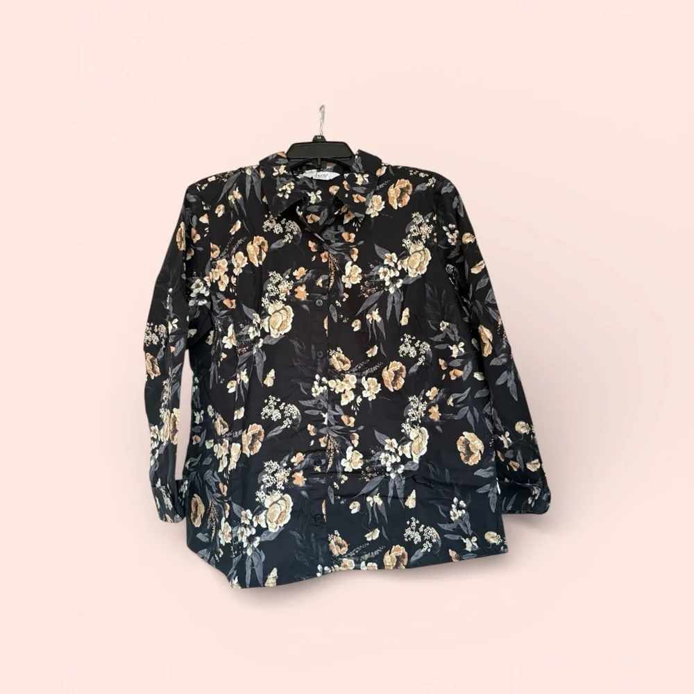 Floral Button Down Shirt in Black and Cream - Picture 2 of 2